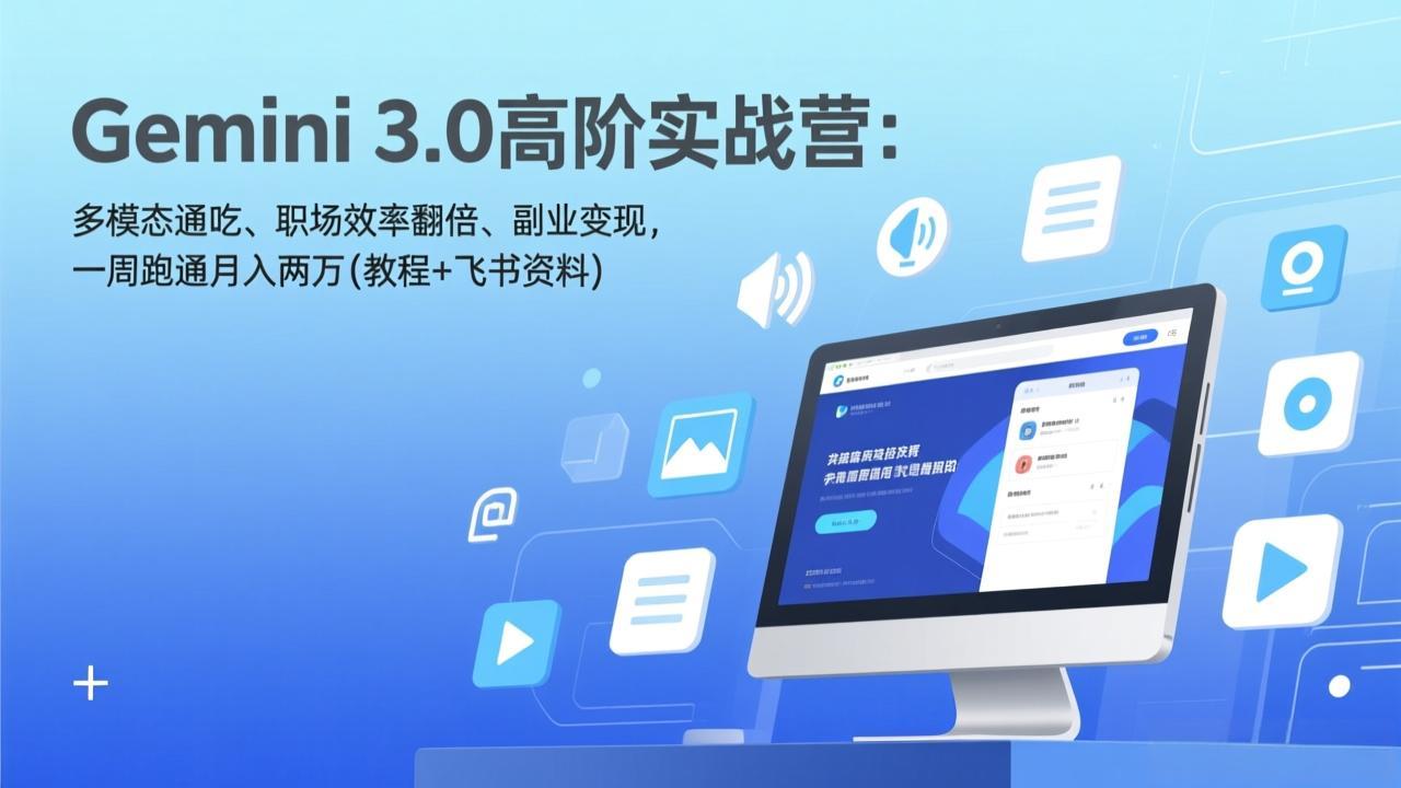 Gemini 3.0高阶实战营：多模态通吃、职场效率翻倍、副业变现，一周跑通月入两万(教程+飞书资料-旺仔资源库