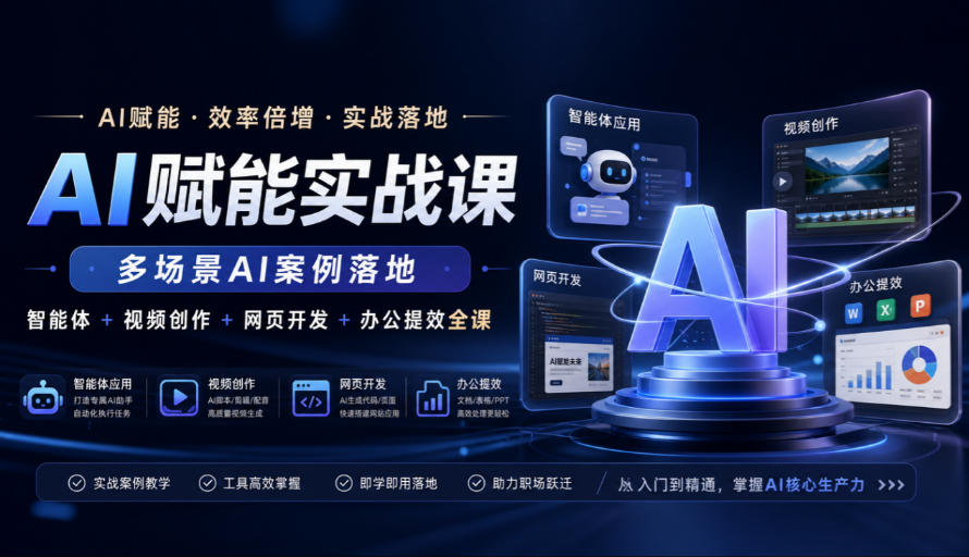 AI赋能实战课,多场景AI案例落地,智能体+视频创作+网页开发+办公提效全课-旺仔资源库
