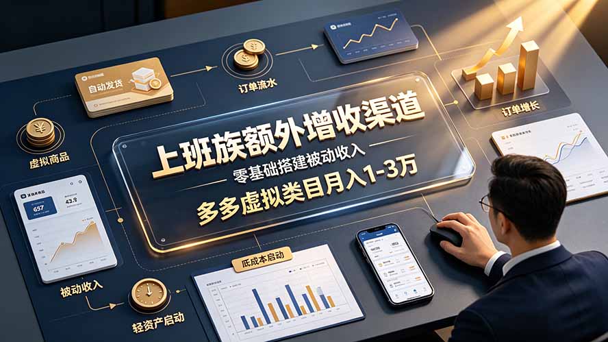 上班族额外增收渠道,零基础搭建被动收入,多多虚拟类目月入 1-3 万-旺仔资源库