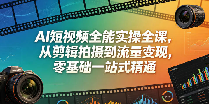 AI短视频全能实操全课,从剪辑拍摄到流量变现,零基础一站式精通-旺仔资源库