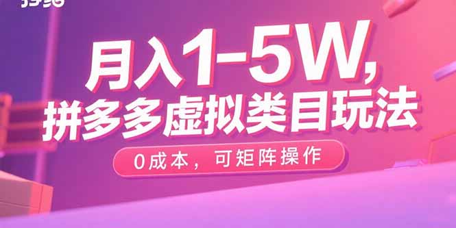 月入1-5W，拼多多虚拟类目玩法，0成本，可矩阵操作-旺仔资源库