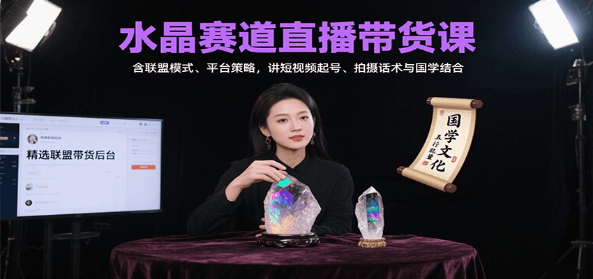 水晶赛道直播带货课：含联盟模式、平台策略，讲短视频起号、拍摄话术与国学结合-旺仔资源库