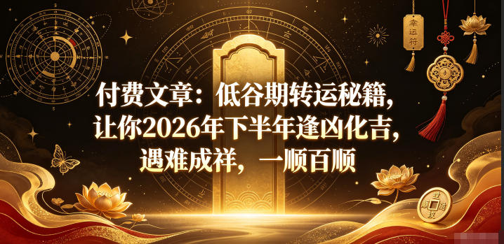 付费文章：低谷期转运秘籍，让你2026年下半年逢凶化吉，遇难成祥，一顺百顺-旺仔资源库