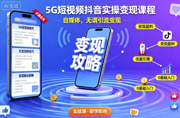 5G短视频抖音实操变现课程，自媒体，无谓引流变现-旺仔资源库