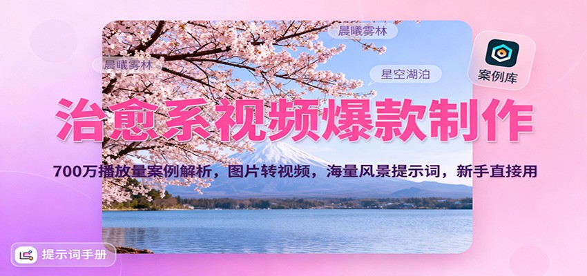 治愈系视频爆款制作,700万播放量案例解析,图片转视频,海量风景提示词,新手直接用-旺仔资源库