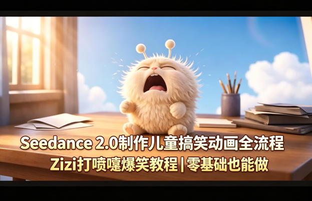 Seedance 2.0制作儿童搞笑动画全流程Zizi打喷嚏爆笑教程｜零基础也能做-旺仔资源库