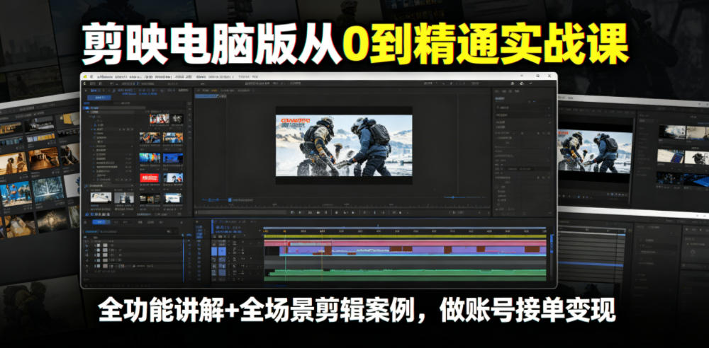 剪映电脑版从0到精通实战课,全功能讲解+全场景剪辑案例,做账号接单变现-旺仔资源库