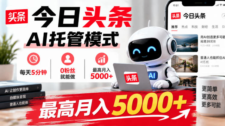 今日头条AI托管模式,每天5分钟,0粉丝就能做,最高月入5000+【揭秘】-旺仔资源库