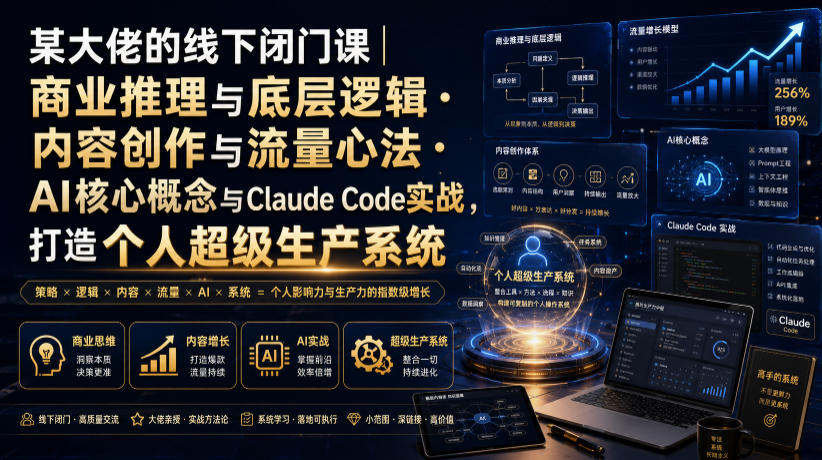 某大佬的线下闭门课|商业推理与底层逻辑・内容创作与流量心法・AI核心概念与Claude Code实战,打造个人超级生产系统【录音+图片】-旺仔资源库