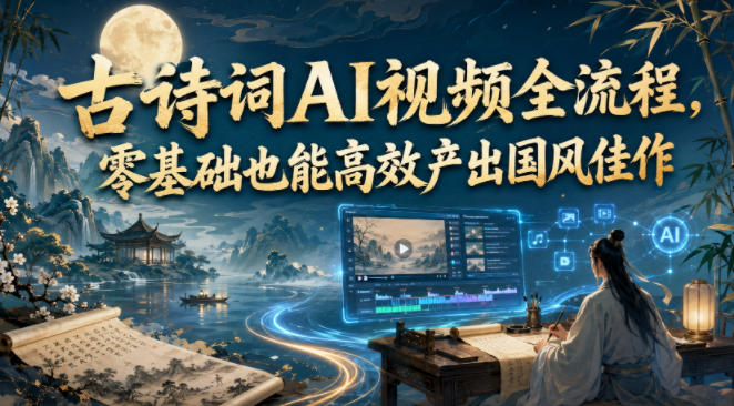 古诗词AI视频全流程,零基础也能高效产出国风佳作-旺仔资源库
