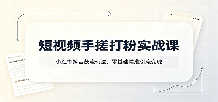 短视频手搓打粉实战课:小红书抖音截流玩法,零基础精准引流变现-旺仔资源库