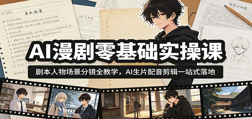 AI漫剧零基础实操课:剧本人物场景分镜全教学,AI生片配音剪辑一站式落地-旺仔资源库