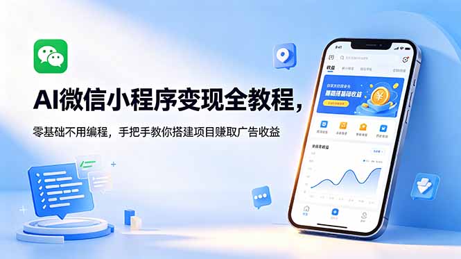 AI微信小程序变现全教程,零基础不用编程,手把手教你搭建项目赚取广告收益-旺仔资源库