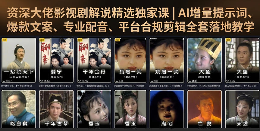 资深大佬影视剧解说精选独家课|AI增量提示词、爆款文案、专业配音、平台合规剪辑全套落地教学-旺仔资源库