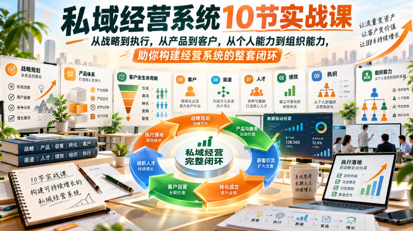 私域经营系统10节实战课，从战略到执行，从产品到客户，从个人能力到组织能力，助你构建经营系统的整套闭环-旺仔资源库