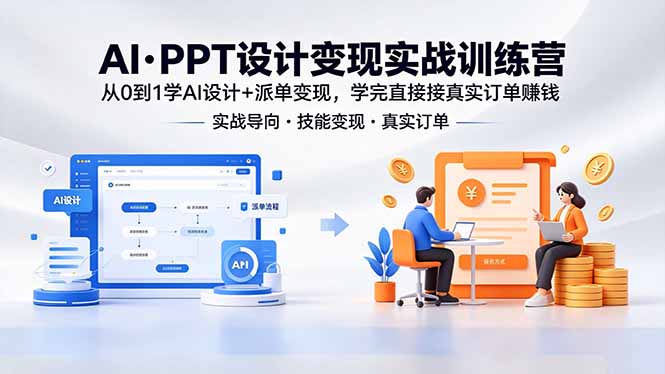 AI·PPT设计变现实战训练营，从0到1学AI设计+派单变现，学完直接接真实订单赚钱-旺仔资源库