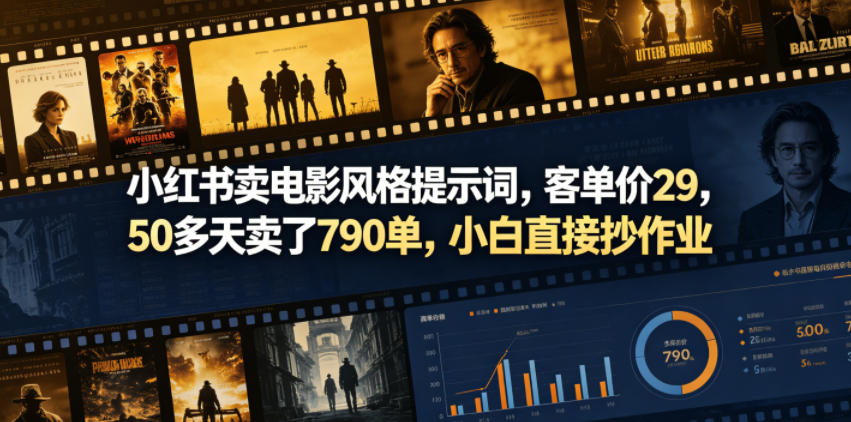小红书卖电影风格提示词，客单价29，50多天卖了790单，小白直接抄作业！-旺仔资源库