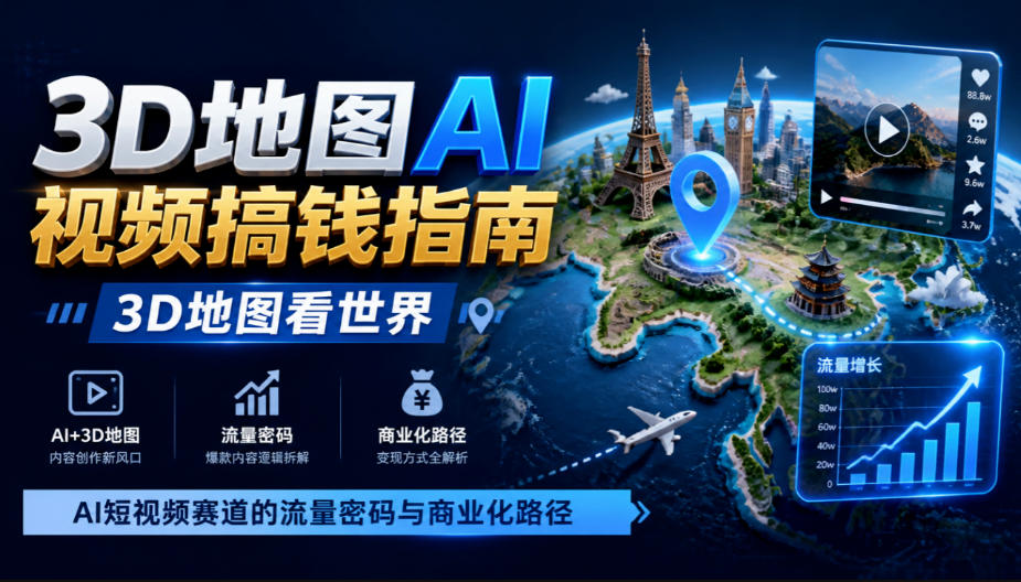 3D地图AI视频搞钱指南,3D地图看世界,AI短视频赛道的流量密码与商业化路径【文档】-旺仔资源库