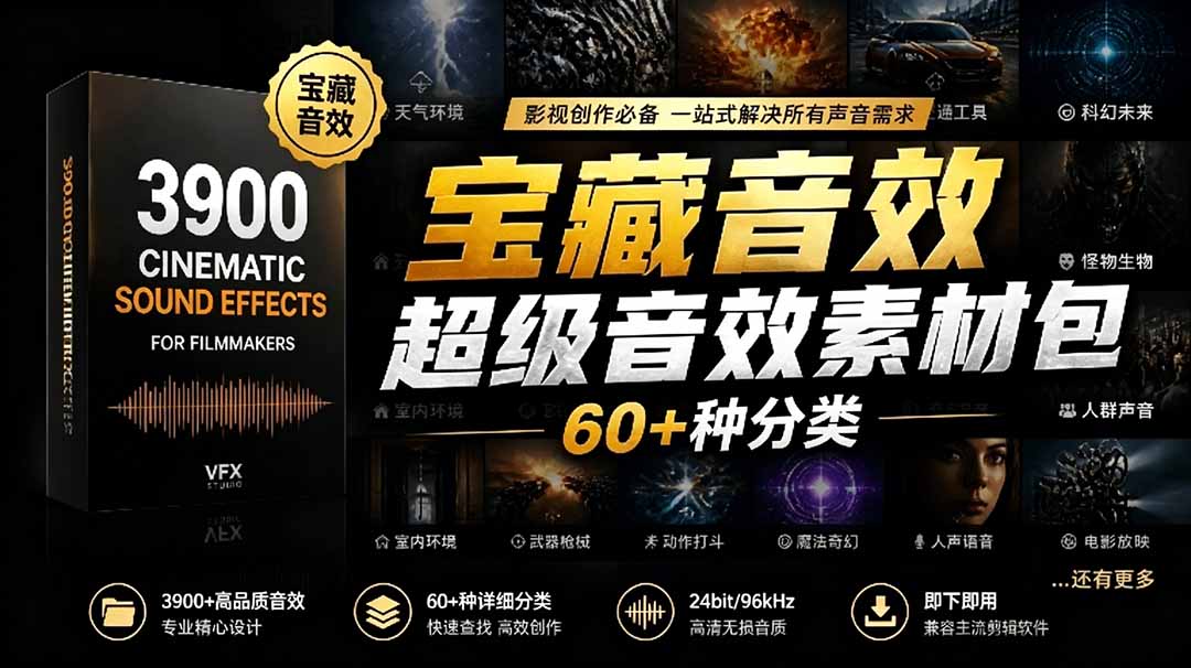 宝藏音效合集包!60+多种音效分类,共计3900个,分类清晰,全中文分类,高品质剪辑音效素材包-旺仔资源库