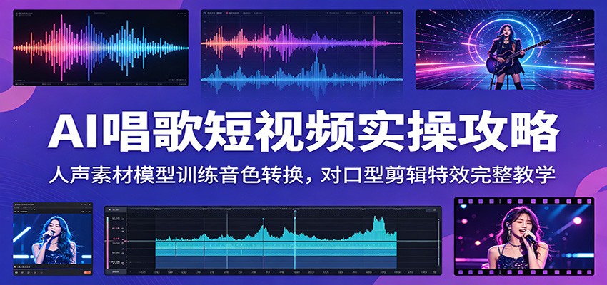 AI唱歌短视频实操攻略:人声素材模型训练音色转换,对口型剪辑特效完整教学-旺仔资源库