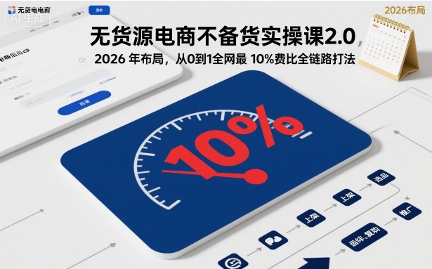 无货源电商不备货实操课2.0，2026年布局，从0到1全网最低10%费比全链路打法【更新26年3月】-旺仔资源库