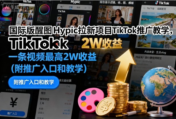 国际版醒图Hypic拉新项目TikTok推广教学，一条视频最高2W收益(附推广入口和教学)-旺仔资源库