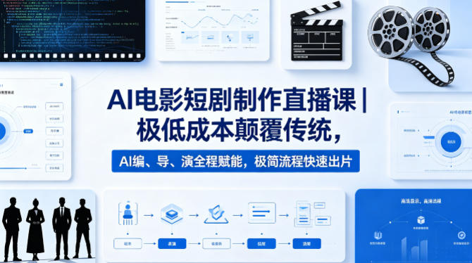 AI电影短剧制作直播课｜极低成本颠覆传统，AI编、导、演全程赋能，极简流程快速出片-旺仔资源库