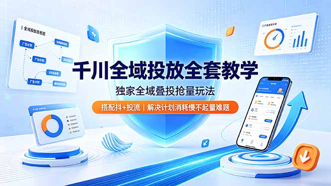 千川全域投放全套教学,独家全域叠投抢量玩法,搭配抖+投流,解决计划消耗慢不起量难题-旺仔资源库