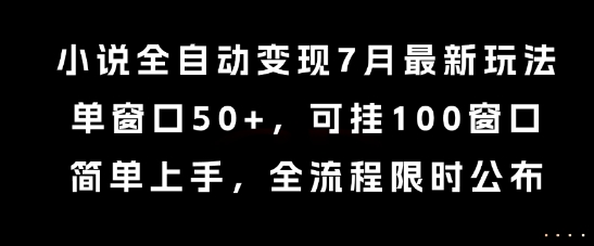 小说全自动变现7月玩法，单窗口50+，可挂100窗口，简单上手，全流程限时公布【揭秘】-旺仔资源库