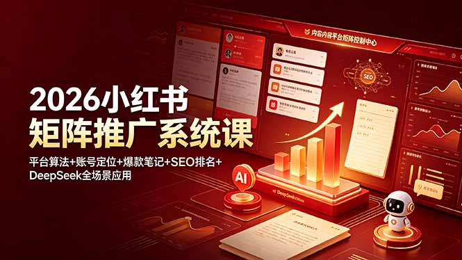 2026小红书矩阵推广系统课：平台算法+账号定位+爆款笔记+SEO排名+DeepSeek全场景应用-旺仔资源库