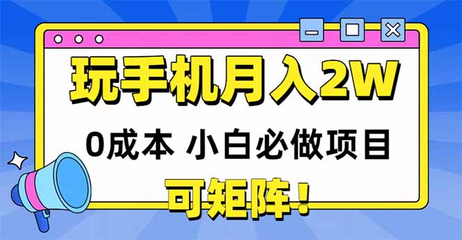 玩玩手机月入20000+，0成本小白必做项目，可矩阵-旺仔资源库