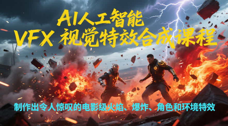AI人工智能VFX视觉特效合成课程,制作出令人惊叹的电影级火焰、爆炸、角色和环境特效-旺仔资源库