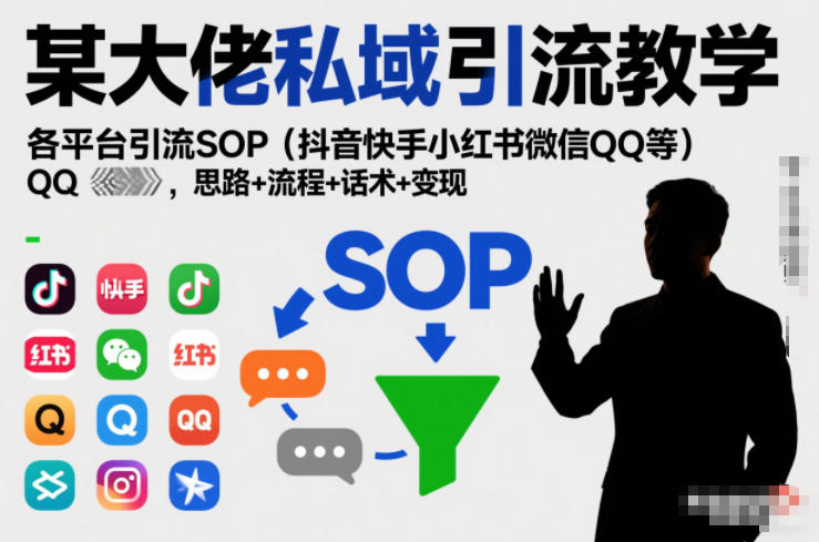 某大佬私域引流教学,各平台引流SOP(抖音快手小红书微信QQ等),思路+流程+话术+变现-旺仔资源库