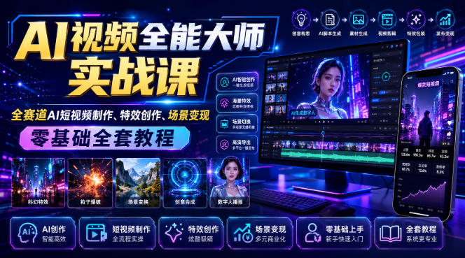 AI视频全能大师实战课|全赛道AI短视频制作、特效创作、场景变现零基础全套教程-旺仔资源库