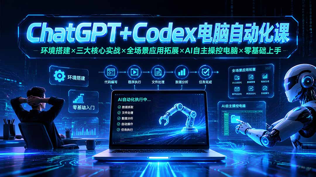 ChatGPT+Codex电脑自动化课：环境搭建×三大核心实战×全场景应用拓展×AI自主操控电脑×零基础上手-旺仔资源库