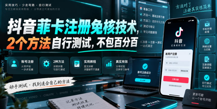 抖音菲卡注册免核技术，2个方法自行测试，不包百分百-旺仔资源库