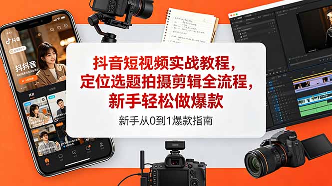 抖音短视频实战教程,定位选题拍摄剪辑全流程,新手轻松做爆款-旺仔资源库