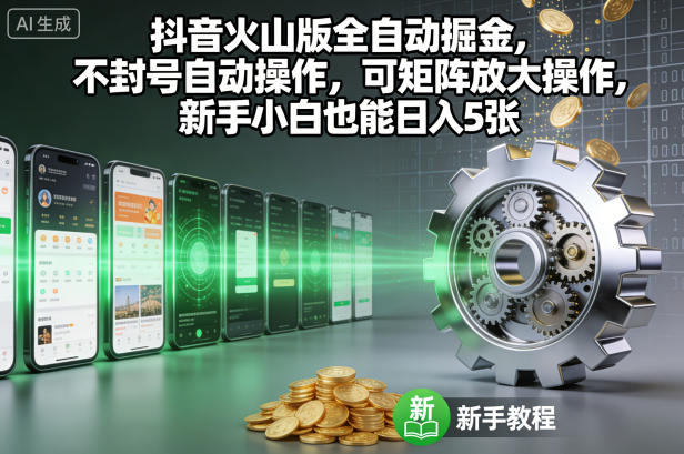 抖音火山版全自动掘金，不封号自动操作，可矩阵放大操作，新手小白也能日入5张【揭秘】-旺仔资源库