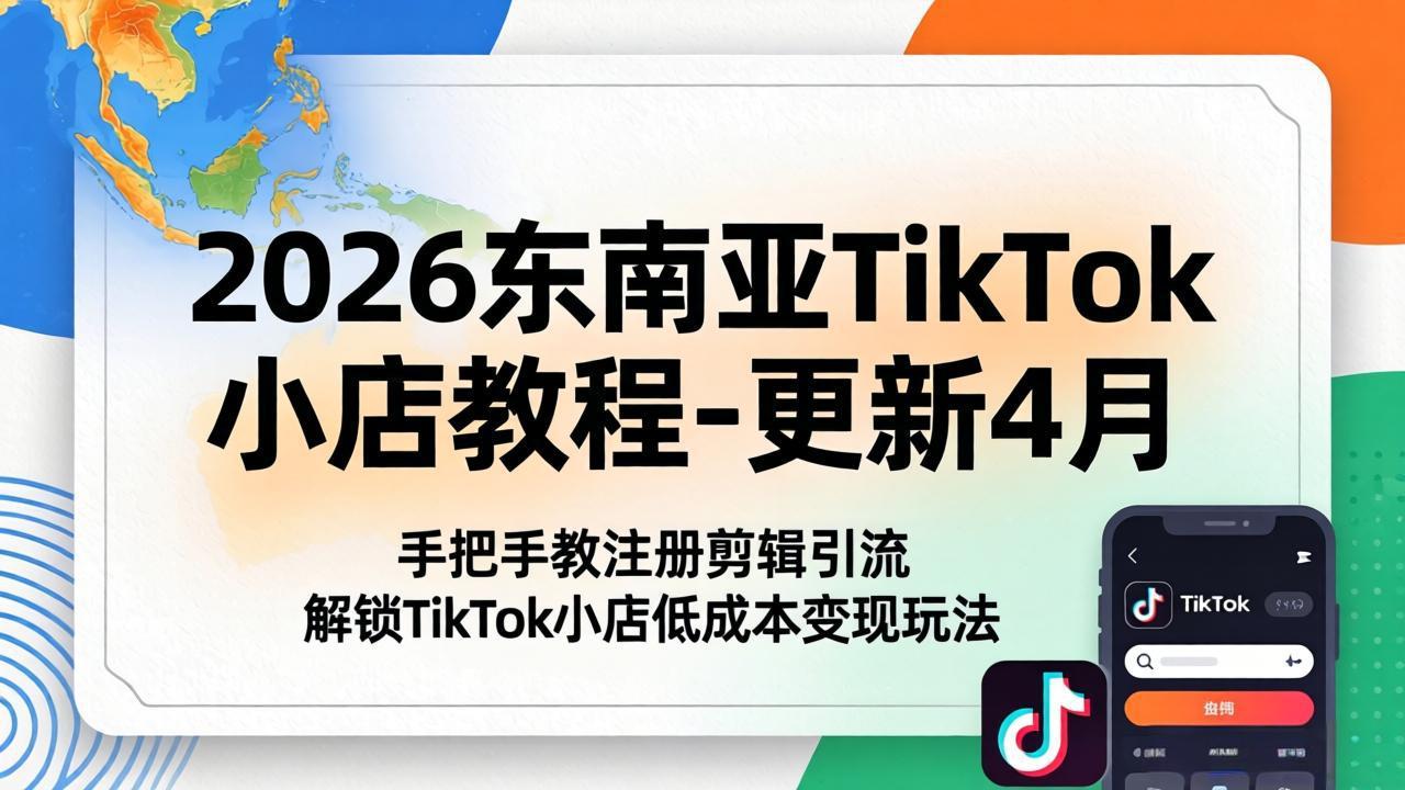 2026东南亚TikTok小店教程-更新4月，手把手教注册剪辑引流，解锁TikTok小店低成本变现玩法-旺仔资源库
