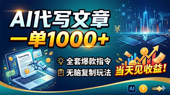 AI代写文章，一单1000+，全套爆款指令+无脑复制玩法，当天见收益！-旺仔资源库