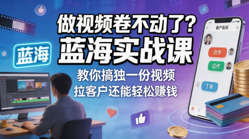 做视频卷不动了？蓝海实战课教你搞独一份视频，拉客户还能轻松賺钱！【原创双语字幕】-旺仔资源库
