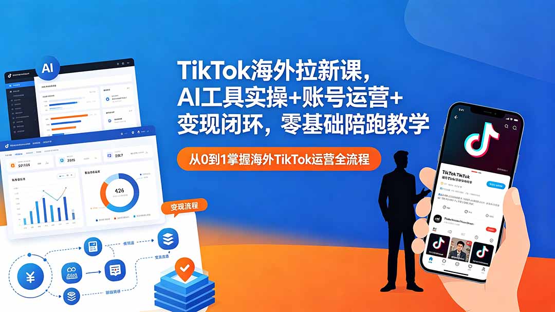 TikTok海外拉新课，AI工具实操+账号运营+变现闭环，零基础陪跑教学-旺仔资源库