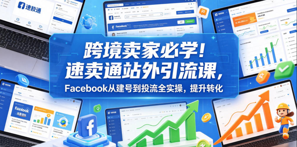 跨境卖家必学！速卖通站外引流课，Facebook从建号到投流全实操，提升转化-旺仔资源库