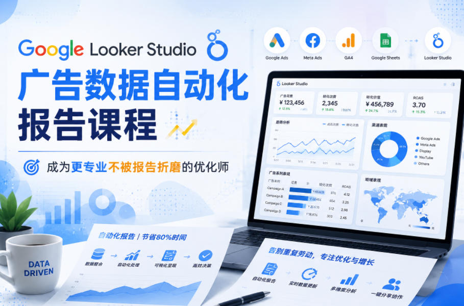 Google Looker Studio广告数据自动化报告课程,成为更专业不被报告折磨的优化师-旺仔资源库