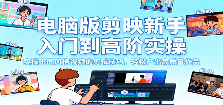 电脑版剪映新手入门到高阶实操,实操不同风格视频的剪辑技巧,轻松产出高质量作品-旺仔资源库