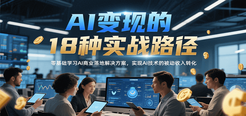 AI变现的18种实战路径，零基础学习AI商业落地解决方案，实现AI技术的被动收入转化-旺仔资源库