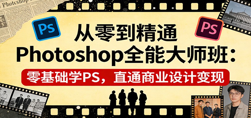 从零到精通Photoshop全能大师班：零基础学PS，直通商业设计变现-旺仔资源库