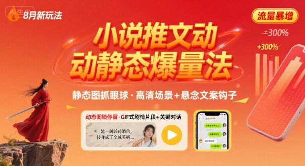 8月小说推文全新玩法，动静态图片+搭配小说文案爆量玩法-旺仔资源库