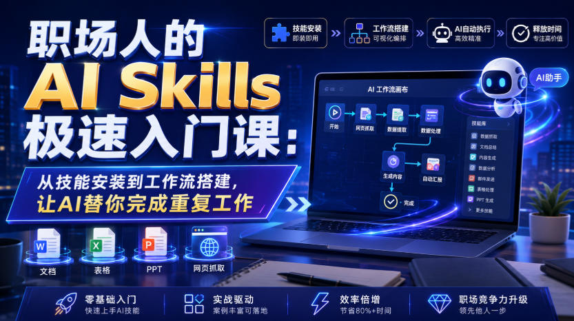 职场人的AI Skills极速入门课:从技能安装到工作流搭建,让AI替你完成重复工作-旺仔资源库
