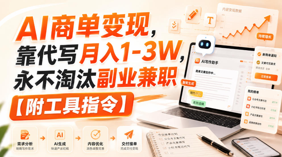 AI商单变现,靠代写月入1-3W,永不淘汰副业兼职【附工具指令】【揭秘】-旺仔资源库